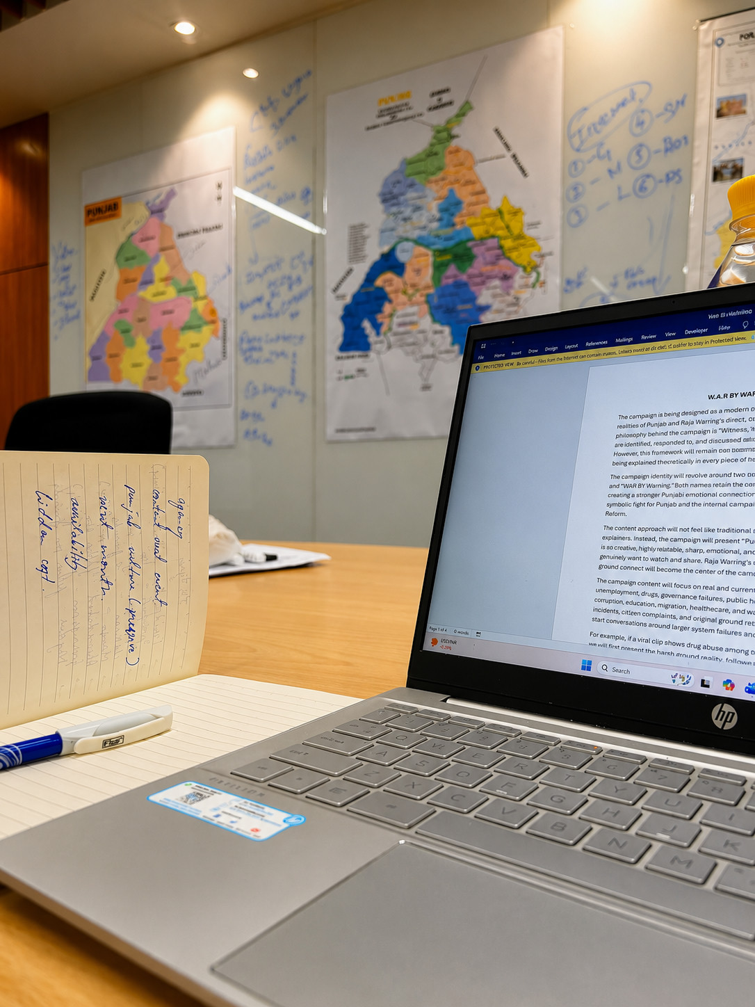 Planning session — mapping campaign notes and Punjab constituency data